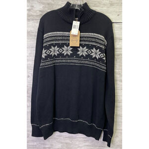 Weatherproof Vintage Sweater Mens Large Black 1/4 Zip Snowflake Cotton